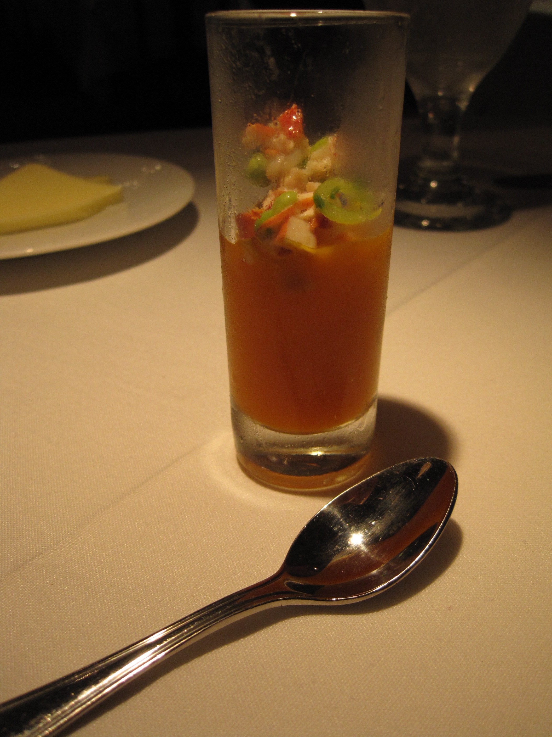 Carrot soup with lobster salad amous-bouche
